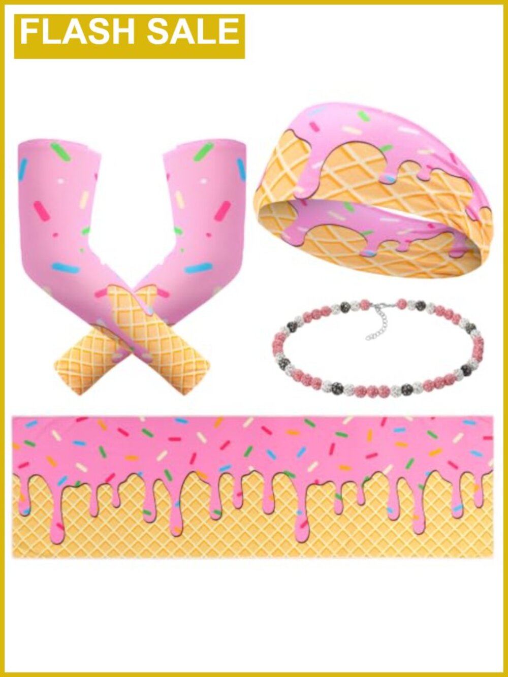 Ice Cream Drip Baseball Headband Arm Sleeves Towel Set Polyester